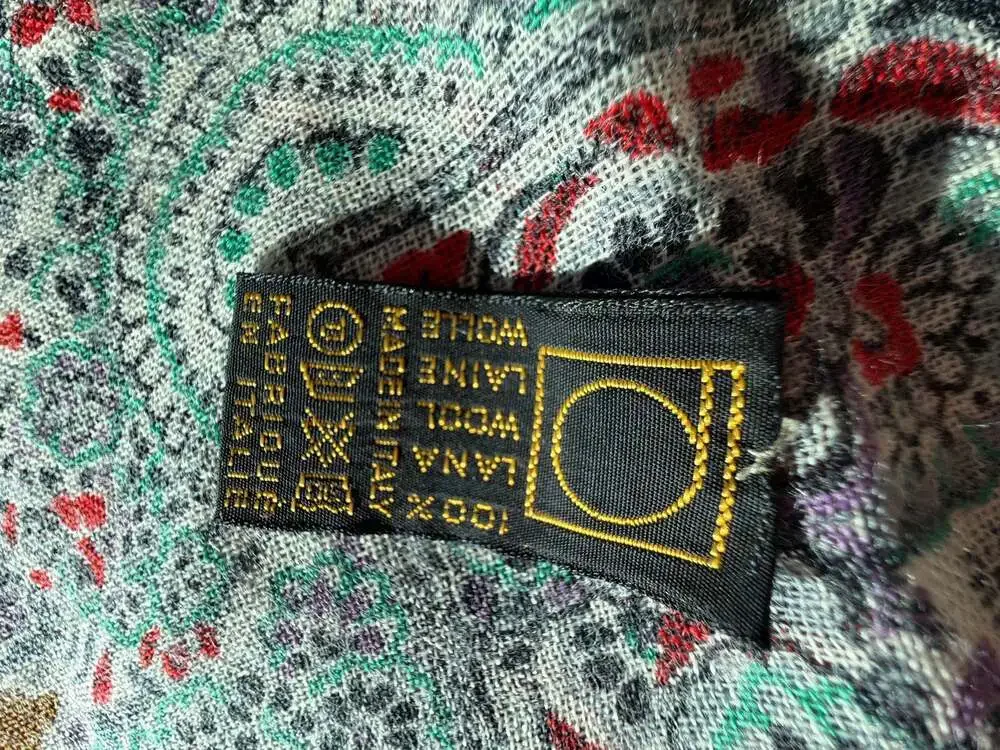 Vintage Italian 100% Wool Paisley Scarf Brown‎ Blue